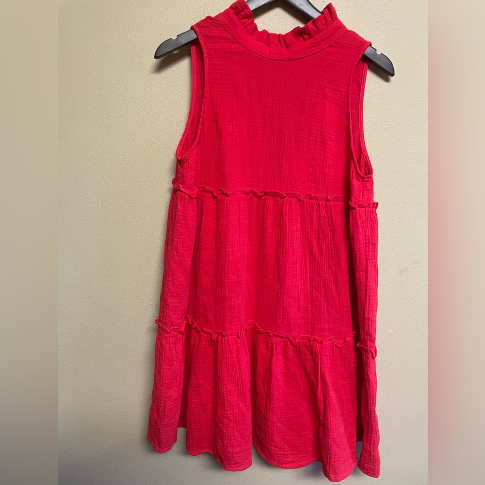 Pomander Place Red Lightweight 100% Gauze Tiered Halter Summer Vacation Dress